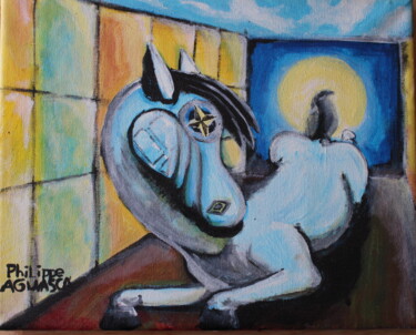 Painting titled "cheval" by Philippe Aguasca, Original Artwork, Acrylic Mounted on Wood Stretcher frame