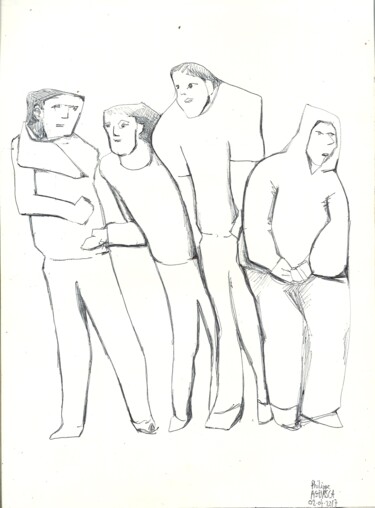 Drawing titled "cité" by Philippe Aguasca, Original Artwork, Ballpoint pen