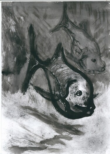 Dessin intitulée "Poissons dans l'eau" par Philippe Aguasca, Œuvre d'art originale, Encre