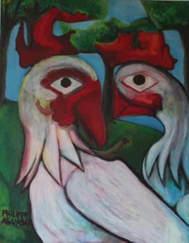 Pintura titulada "coqs , visage de la…" por Philippe Aguasca, Obra de arte original, Acrílico Montado en Bastidor de camilla…