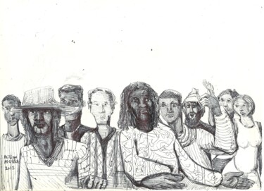Drawing titled "groupe de rasta" by Philippe Aguasca, Original Artwork, Ballpoint pen