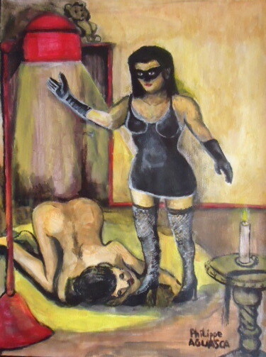 Schilderij getiteld "Maitresse et soumise" door Philippe Aguasca, Origineel Kunstwerk, Acryl