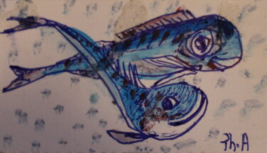 Pintura titulada "poissons entrelacés" por Philippe Aguasca, Obra de arte original, Acrílico