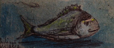 Drawing titled "poisson bleu dorade" by Philippe Aguasca, Original Artwork, Acrylic