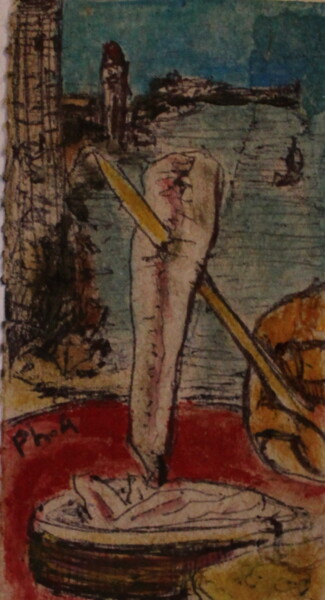 Drawing titled "tapas à Collioure" by Philippe Aguasca, Original Artwork, Acrylic