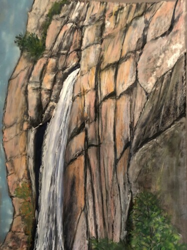 Dessin intitulée "Cascade dans l Oisa…" par Philippe Allier, Œuvre d'art originale, Pastel