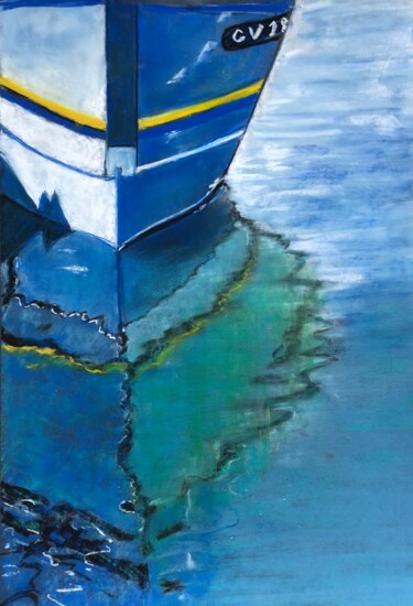 Dessin intitulée "Reflets au port." par Philippe Allier, Œuvre d'art originale, Pastel