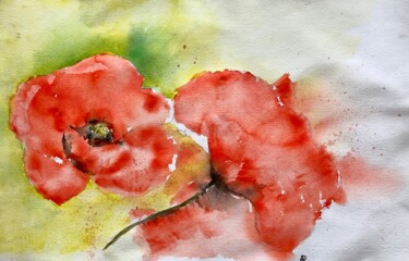 Painting titled "Coquelicots" by Philippe Allier, Original Artwork, Watercolor