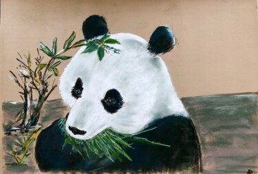 Drawing titled "Le repas du panda." by Philippe Allier, Original Artwork, Pastel