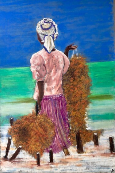 Dessin intitulée "Zanzibar: la ramass…" par Philippe Allier, Œuvre d'art originale, Pastel