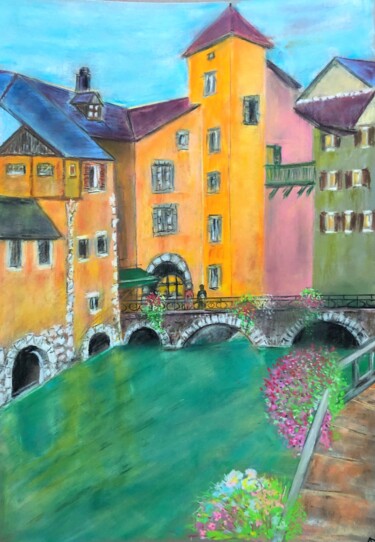 Dessin intitulée "Le vieille Annecy." par Philippe Allier, Œuvre d'art originale, Pastel
