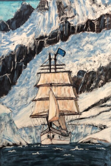 Drawing titled "Bateau dans le gran…" by Philippe Allier, Original Artwork, Pastel