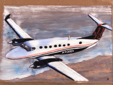 Drawing titled "Avion Beechgraft" by Philippe Allier, Original Artwork, Pastel