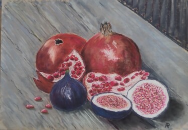 Drawing titled "Grenades et figues." by Philippe Allier, Original Artwork, Pastel
