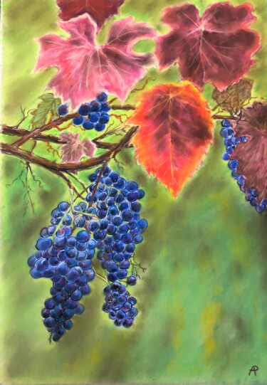 Dessin intitulée "Vigne àl automne." par Philippe Allier, Œuvre d'art originale, Pastel
