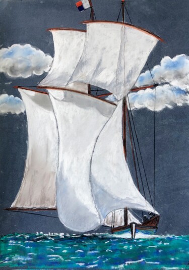 Drawing titled "Toutes voiles dehor…" by Philippe Allier, Original Artwork, Pastel