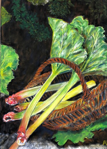 Dessin intitulée "Feuilles de rhubarb…" par Philippe Allier, Œuvre d'art originale, Pastel