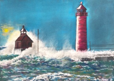 Dessin intitulée "Tempête sur la côte." par Philippe Allier, Œuvre d'art originale, Pastel