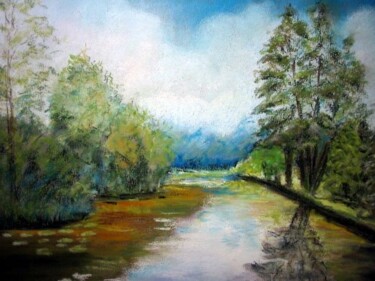 Рисунок под названием "La rivière" - Philippe Allier, Подлинное произведение искусства