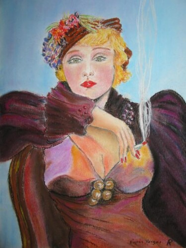 Drawing titled "La femme à la cigar…" by Philippe Allier, Original Artwork