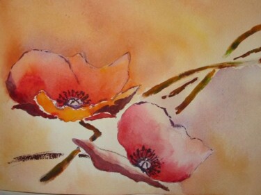 Painting titled "Coquelicots." by Philippe Allier, Original Artwork, Watercolor