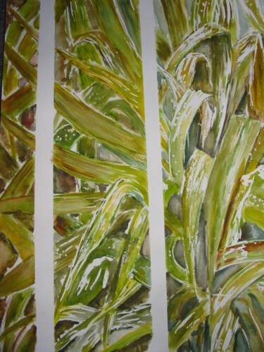 Картина под названием "Triptyque plante ve…" - Philippe Allier, Подлинное произведение искусства