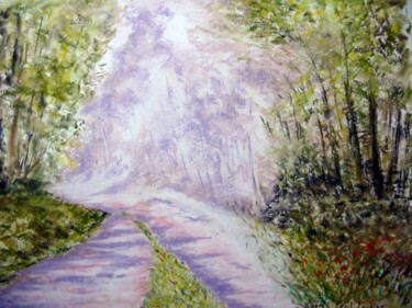 Dessin intitulée "Chemin en sous-bois." par Philippe Allier, Œuvre d'art originale
