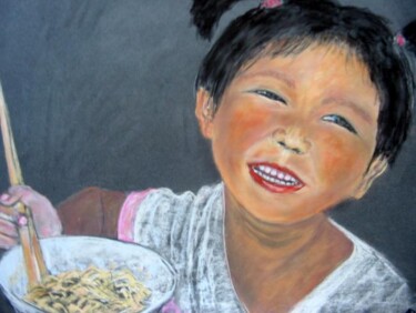 Drawing titled "La petite chinoise" by Philippe Allier, Original Artwork, Pastel