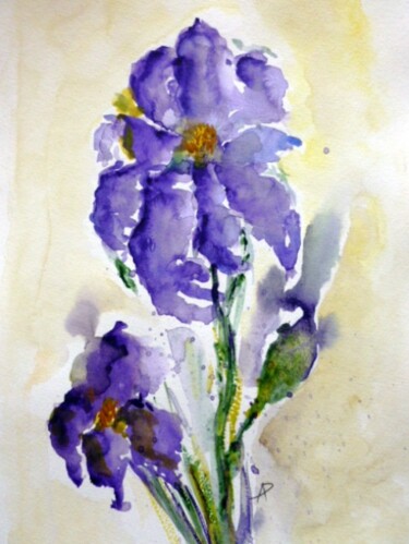 Schilderij getiteld "Iris" door Philippe Allier, Origineel Kunstwerk, Aquarel