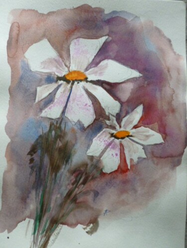 Peinture intitulée "Marguerites" par Philippe Allier, Œuvre d'art originale, Aquarelle