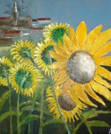 Painting titled "Les tournesols" by Philippe Allier, Original Artwork, Oil