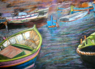 Drawing titled "Port à Malte" by Philippe Allier, Original Artwork, Pastel