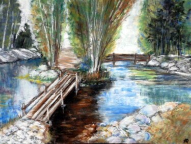 Drawing titled "Les ponts" by Philippe Allier, Original Artwork, Pastel