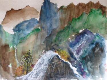 Dessin intitulée "Paysage en Chine" par Philippe Allier, Œuvre d'art originale, Pastel