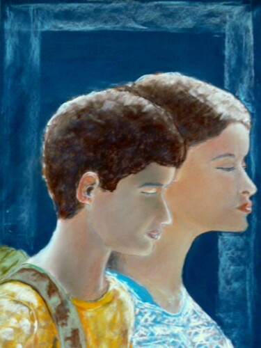 Dessin intitulée "Garçon, fille." par Philippe Allier, Œuvre d'art originale, Pastel