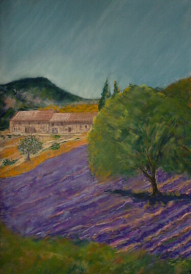 Dessin intitulée "Paysage provençal." par Philippe Allier, Œuvre d'art originale, Pastel