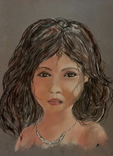 Drawing titled "La petite fille." by Philippe Allier, Original Artwork, Pastel