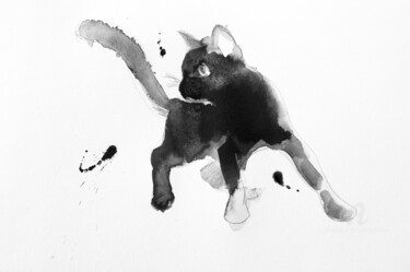 Drawing titled "Chat dynamique 0001" by Philippe Alliet, Original Artwork, Ink