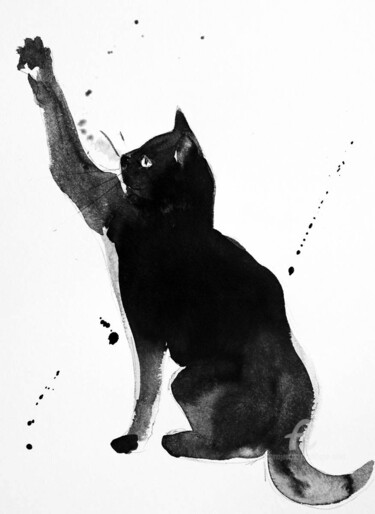 Drawing titled "new-cat.jpg" by Philippe Alliet, Original Artwork, Ink