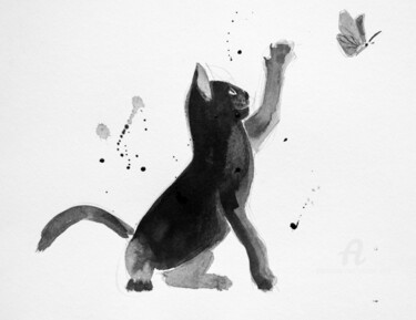 Dibujo titulada "Chat "cute"" por Philippe Alliet, Obra de arte original, Tinta