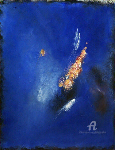 Painting titled "Abstraction bleue 0…" by Philippe Alliet, Original Artwork, Oil Mounted on Wood Panel