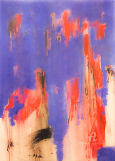 Картина под названием "Abstraction bleue 0…" - Philippe Alliet, Подлинное произведение искусства, Масло Установлен на Деревя…