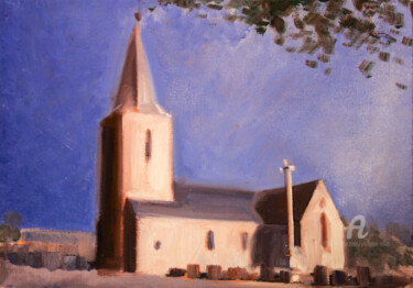 Painting titled "L'église de Maupert…" by Philippe Alliet, Original Artwork, Oil