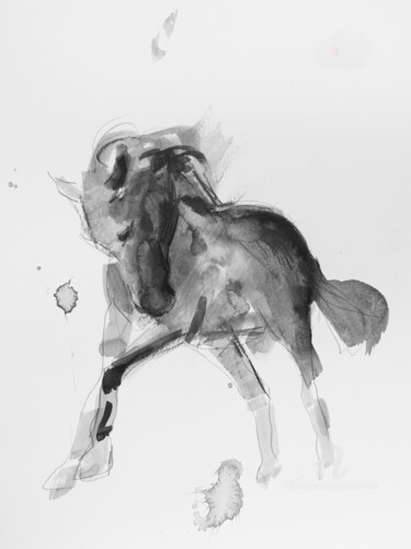 Drawing titled "Cheval rétif 002" by Philippe Alliet, Original Artwork, Ink