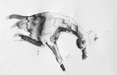 Drawing titled "Cheval rétif 003" by Philippe Alliet, Original Artwork, Ink