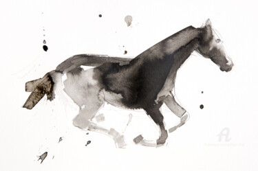 Drawing titled "Cheval rétif 004" by Philippe Alliet, Original Artwork, Ink