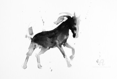 Drawing titled "Cheval rétif 005" by Philippe Alliet, Original Artwork, Ink