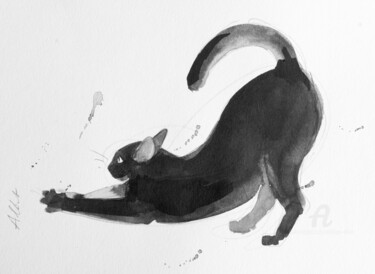 Drawing titled "Chat dynamique 011" by Philippe Alliet, Original Artwork, Ink