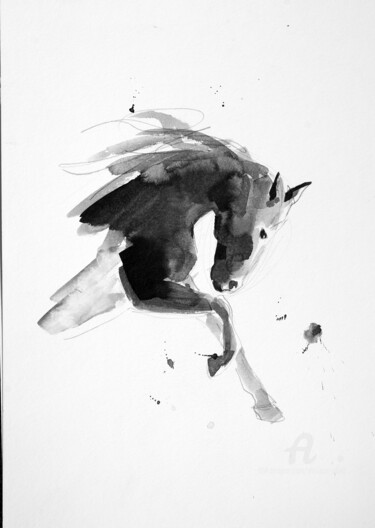 Drawing titled "Cheval rétif 009" by Philippe Alliet, Original Artwork, Ink