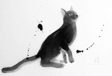 Drawing titled "Chat dynamique 012" by Philippe Alliet, Original Artwork, Ink